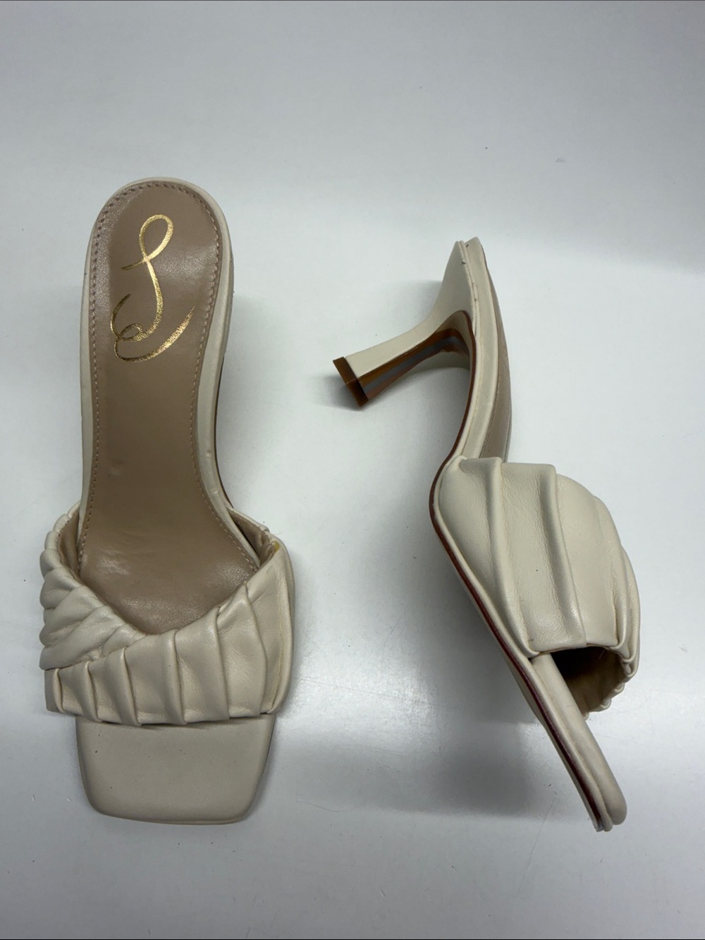 Sam Edelman Kittie Heels Slip On Mules Shoes Leather Kitten Heel Ivory Size 6.5